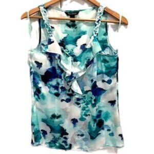 WHBM Blue/Green/Teal Ruffled Sleeveless Top, Size Small